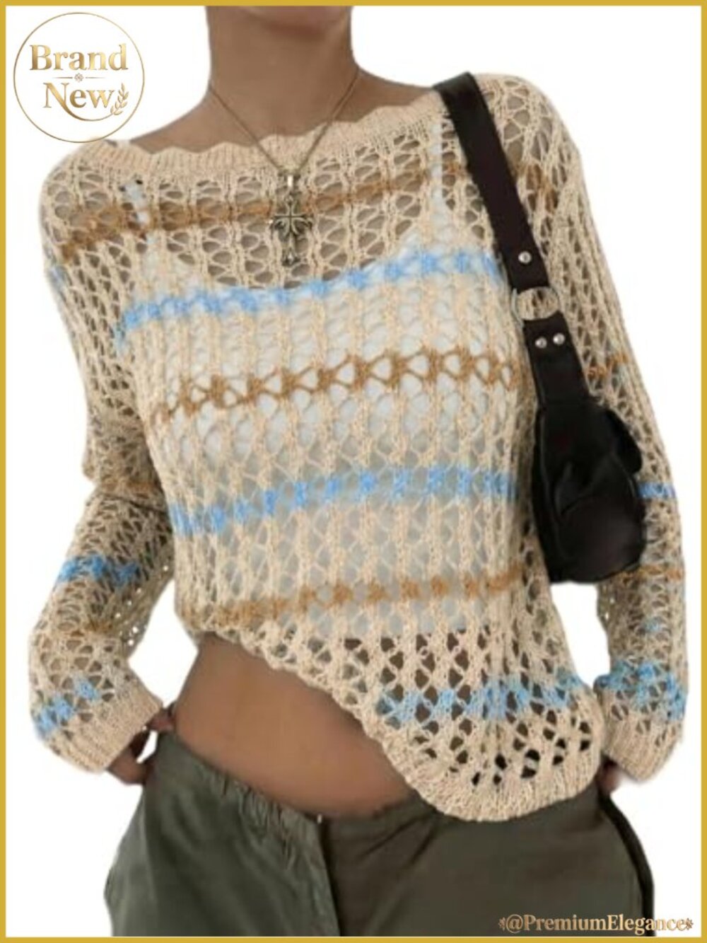 Women's Crochet Knit Sweater Long Sleeve Hollow Out Boat Neck Summer Cover Up